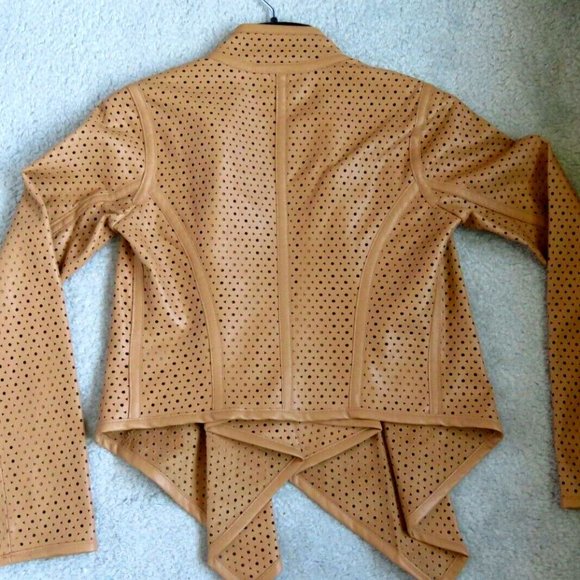 New GILI Vegan Faux Leather Tan Open Front Moto Jacket - Size 0 (XS) MSRP:$109 - Picture 3 of 10